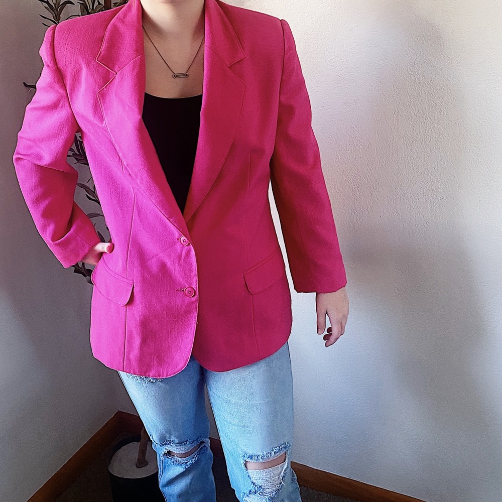 Vintage Leslie Fay Haberdashery Bright Pink Blazer Women’s size 12